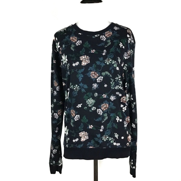 Divided Tops - H&M Divided Floral Navy Blue Sweatshirt Oversize S